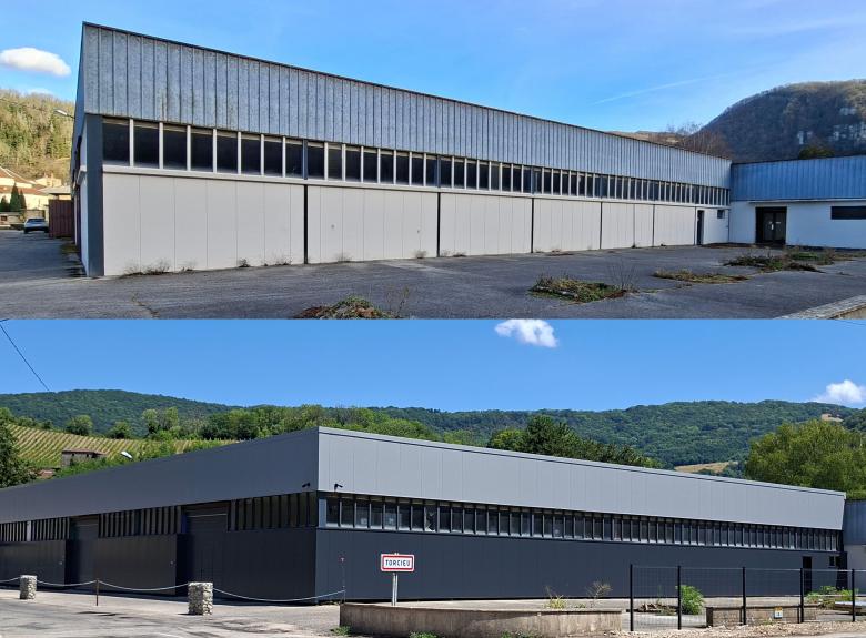 avant après rénovation bâtiment industriel Torcieu