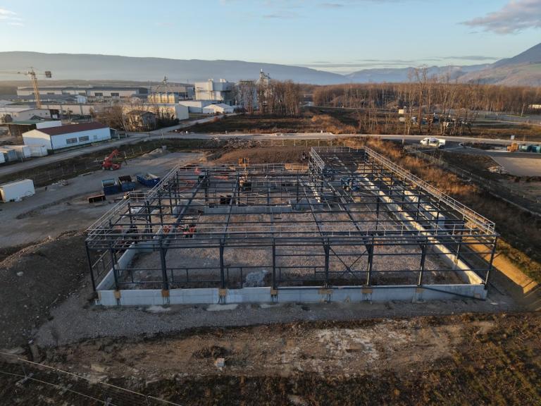 Vue aérienne chantier cuisine centrale Chêne-en-Semine